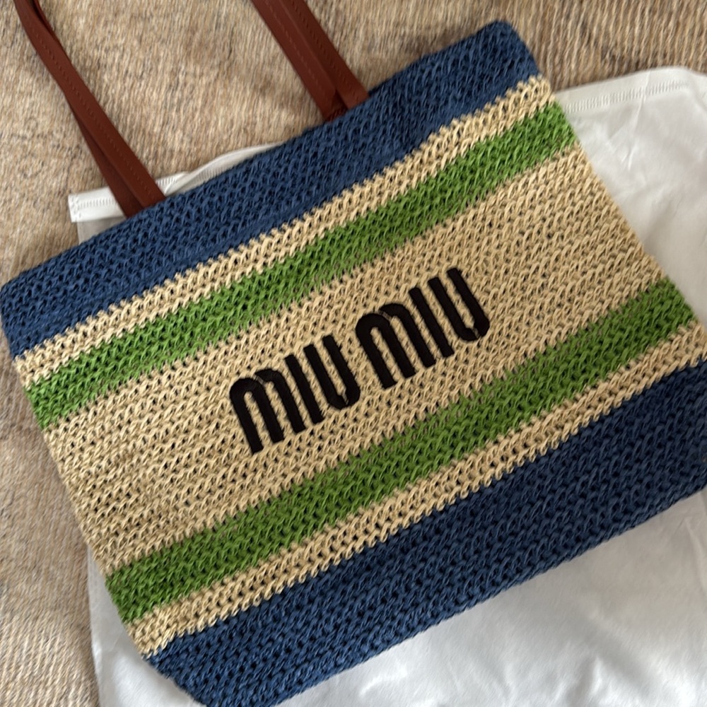 Designer look alike Miu Miu Navy raffia bag tote